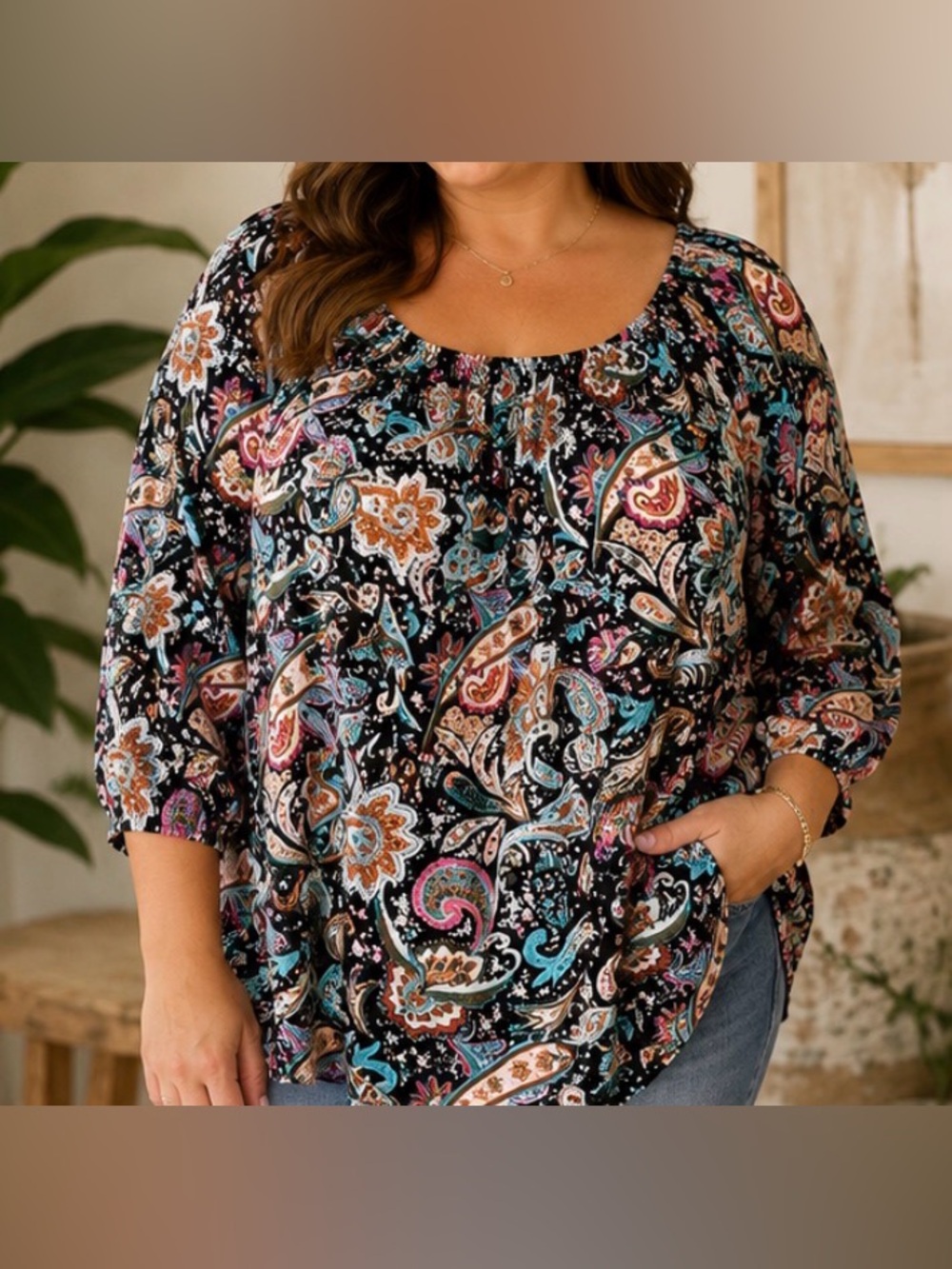 Win Win - Paisley Bell Sleeve Tunic Top | Size L/XL